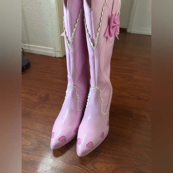 Y.R.U. X Dolls Kill Pink Heart Bow Coquette Space Barbie Cowgirl Boots NIB 8 - Picture 7 of 16